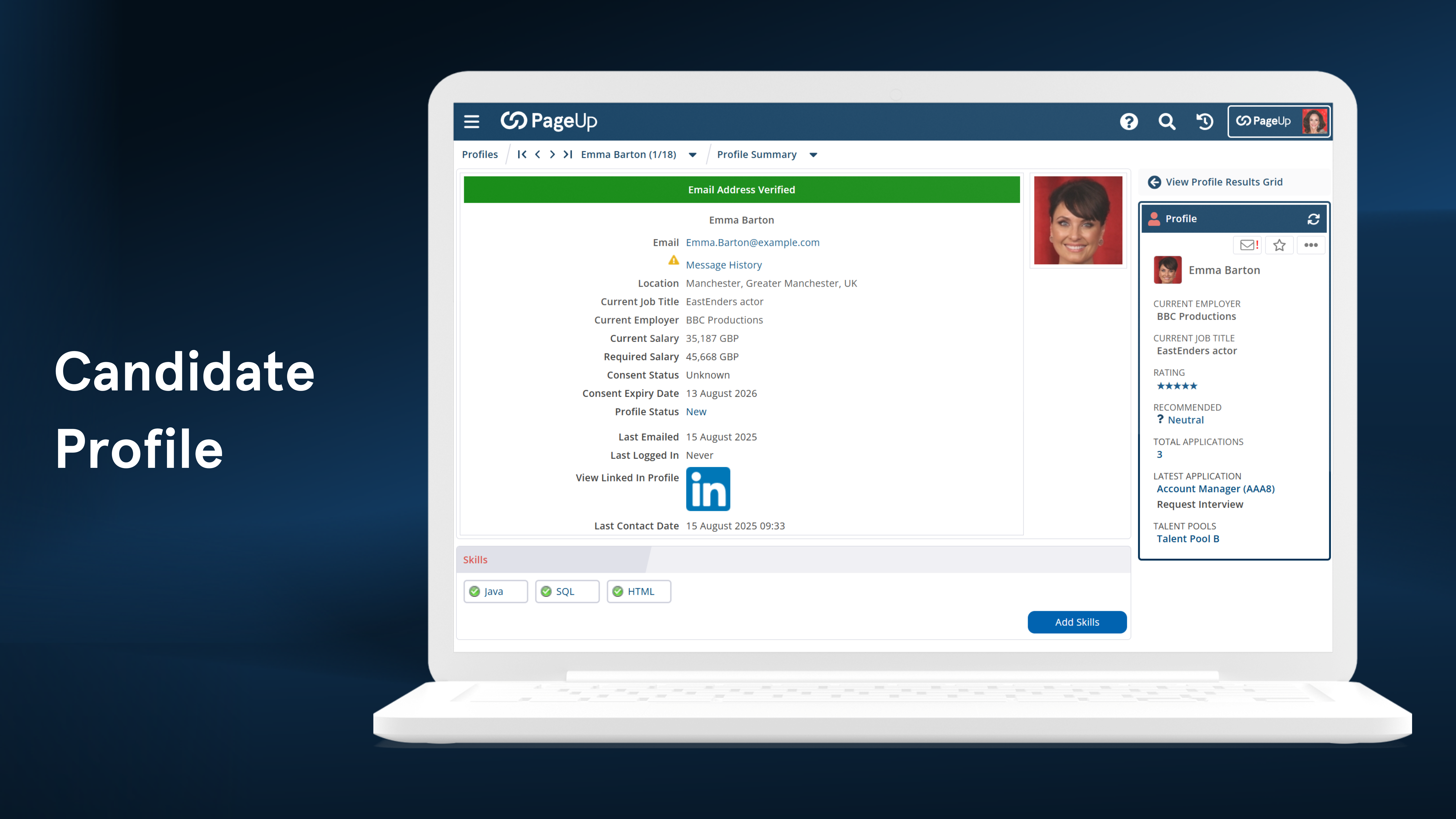 Candidate profile screenshot